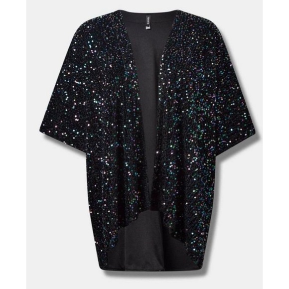 ๐ Multi Colour Sequin Black Ruana One Size NWT Torrid New! - Picture 5 of 7